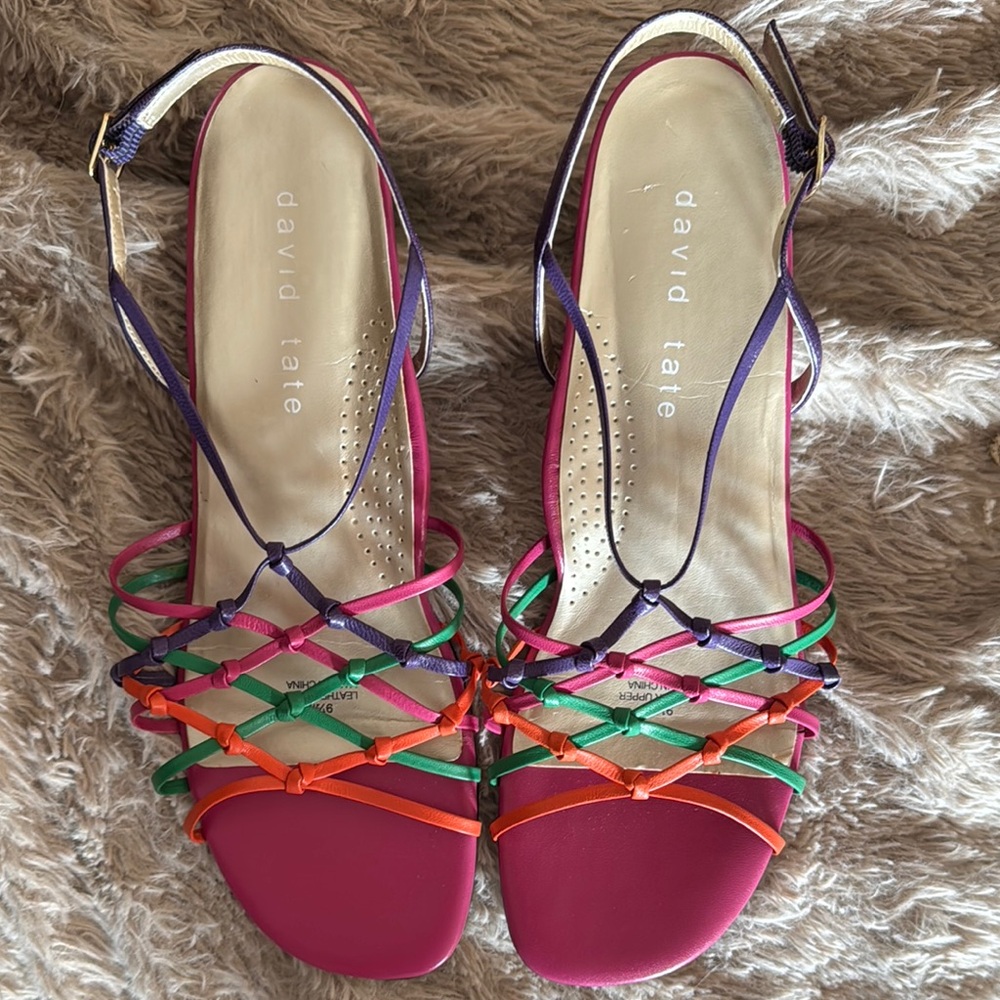David Tate Pink and Green Strappy Sandals